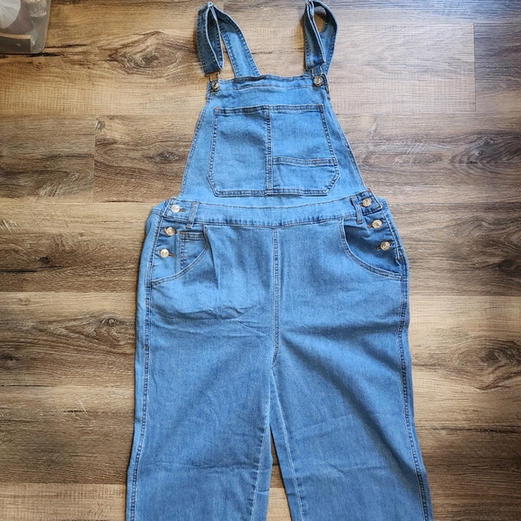 unbranded Denim - Women's Blue Denim Overalls Distressed Carpenter With Pockets Size Large